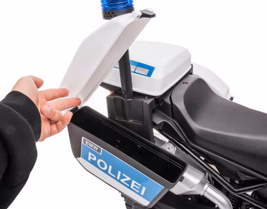 Neues BMW F850 GS lizenziertes Kinder-Motorrad-Rutschspielzeug mit Polizeilicht und Aufbewahrungsbox